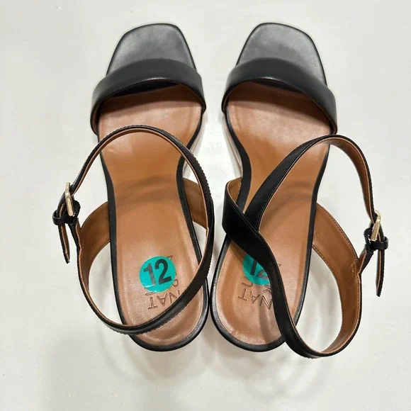 Naturalizer Womens Rose Black Leather Block Heel Sandals Square Toe Size 12 - Picture 6 of 9
